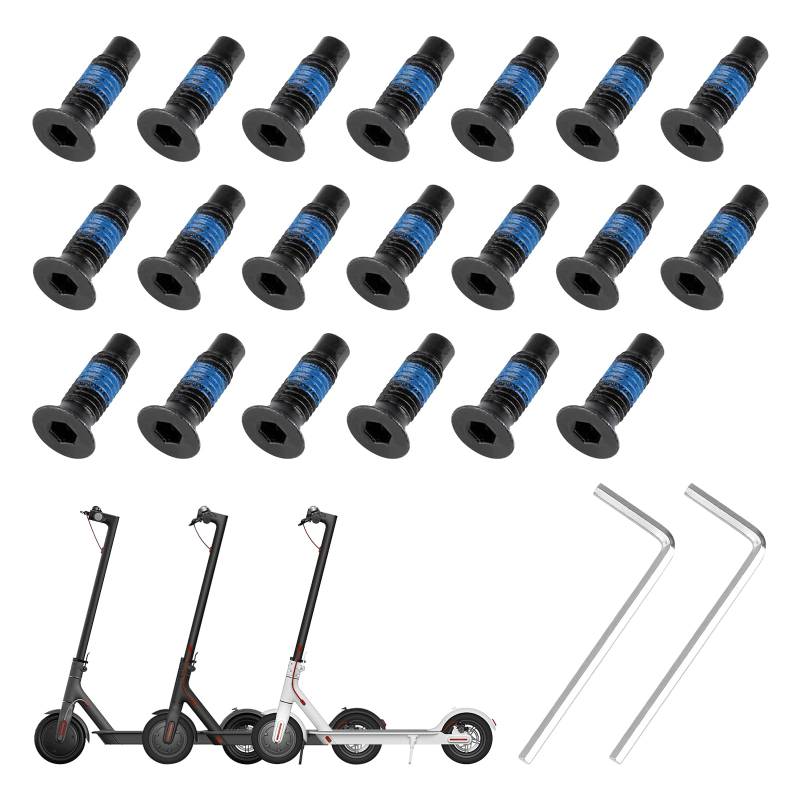 20 Stück Scooter Schrauben, Schrauben für e Scooter, Scooter Stirn Schrauben Zubehör, Ersatzschrauben für Motorroller mit 2 Stück Inbusschlüssel für Xiaomi M365/Ninebot G30 F30/F Serie von RISF