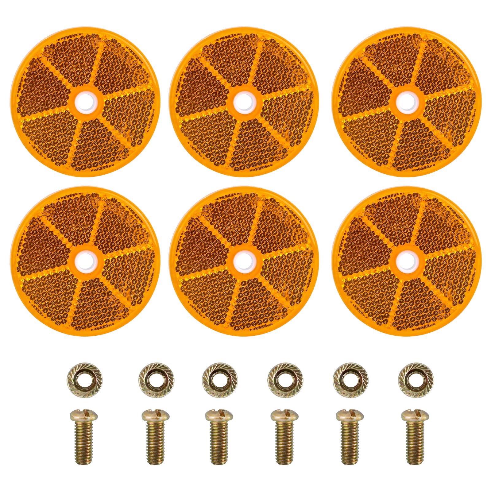 6 Stück Rückstrahler Rund, 60mm Katzenaugen Anhänger, Anschraubbar Orange Katzenauge Seitenstrahler mit E-Prüfzeichen, Anhänger Reflektor für Pkw, Anhänger und Lkw von RISF