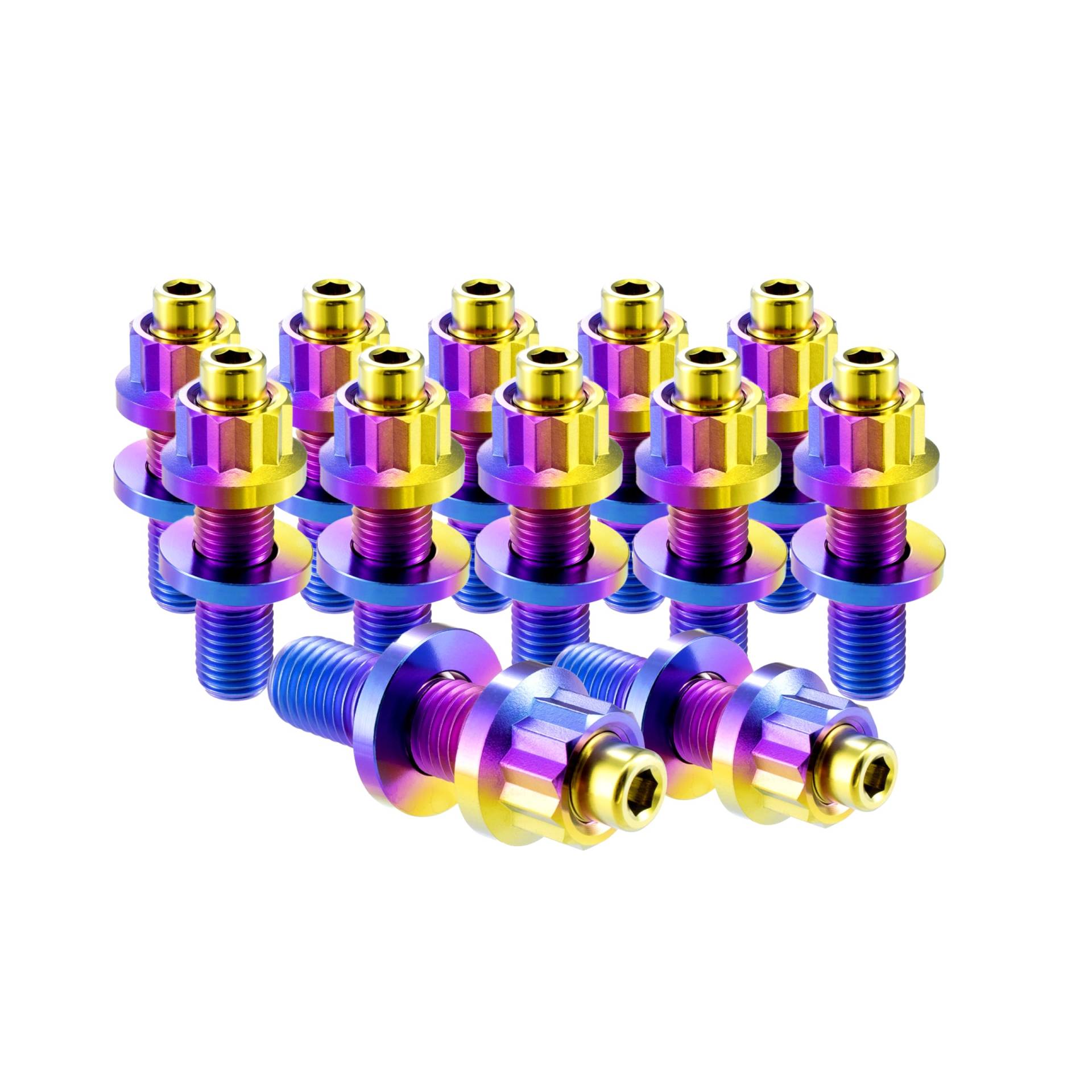 RISON-Titanium 12 Set Titan Auspuffkrümmer Stehbolzen Kit M8x1.25x45mm, Titan Ansaugung Auspuff Bolzen Muttern und Unterlegscheiben Kit, Krümmerstehbolzen Abgaskrümmer Kit passend für Ford, Honda von RISON-Titanium