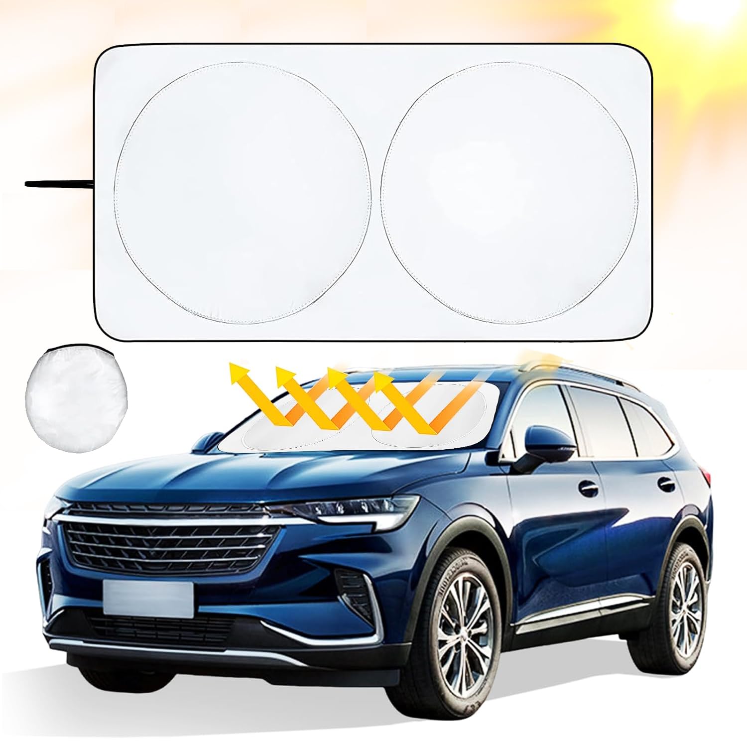 Sonnenschutz Auto Frontscheibe, Auto Sonnenschutz Frontscheibe Innen, Sonnenblende Vorne Faltbar, UV-Schutz Auto Sonnenblende für die Windschutzscheibe, für meisten Autos SUV, 150 x 70cm von RISVOWO