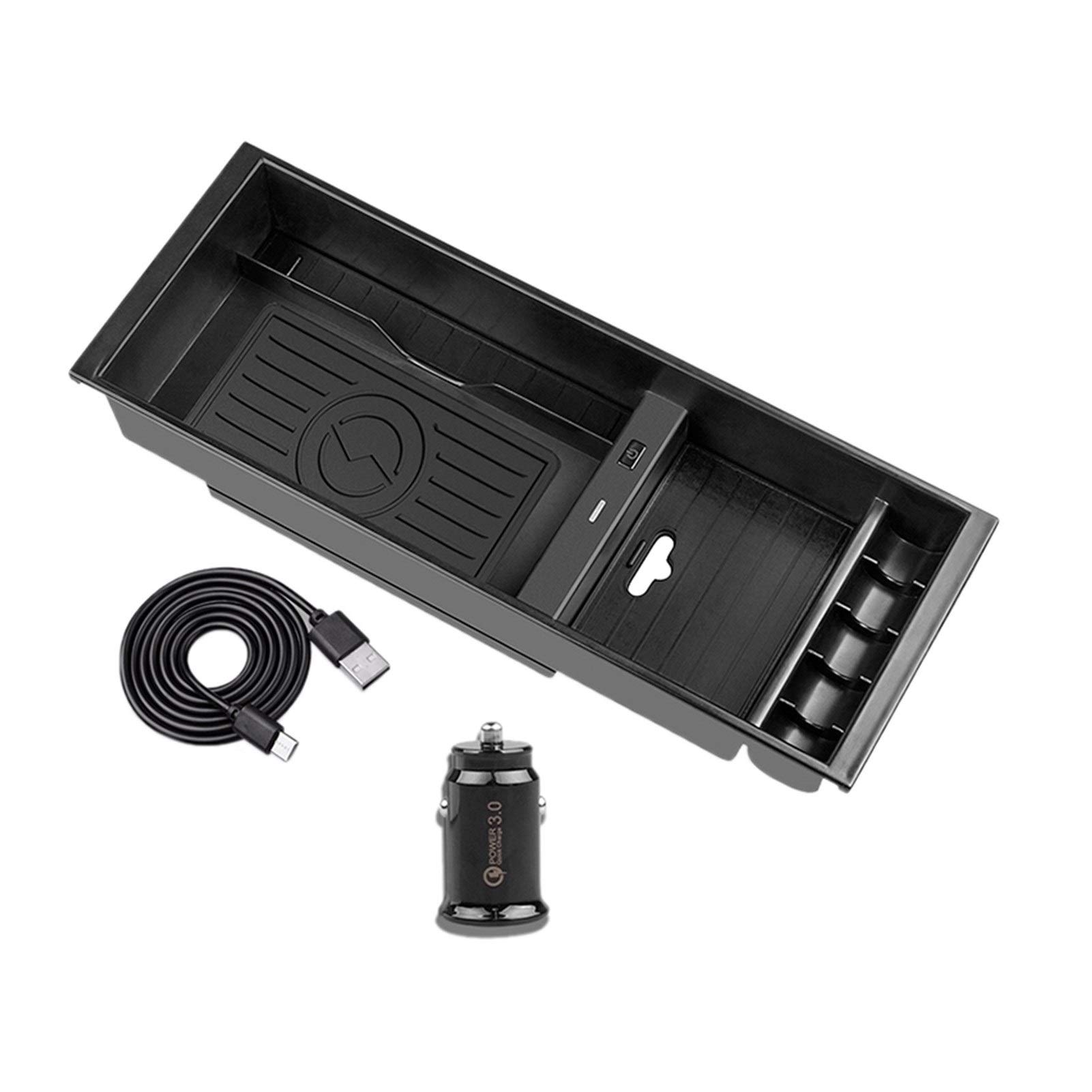 RIXENT Mittelkonsolen-Organizer, kabelloses Ladegerät, 10 W, QI-Aufbewahrungsbox for Aufladen von Telefonen, for Ford, for F-150, for F-150, 2015–20, Auto-Armlehnenbox Armlehnen-Aufbewahrungsbox von RIXENT