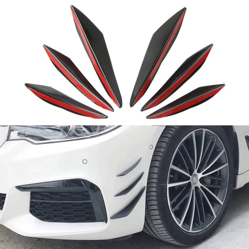 RIXERKOC 6Pcs Universal Auto Front Bumper Lip Splitter, Gummi Flossen Spoiler Canards Kit für Auto Karosserie Auto Anti Collision Strip Dekoration Aufkleber (Schwarz) von RIXERKOC