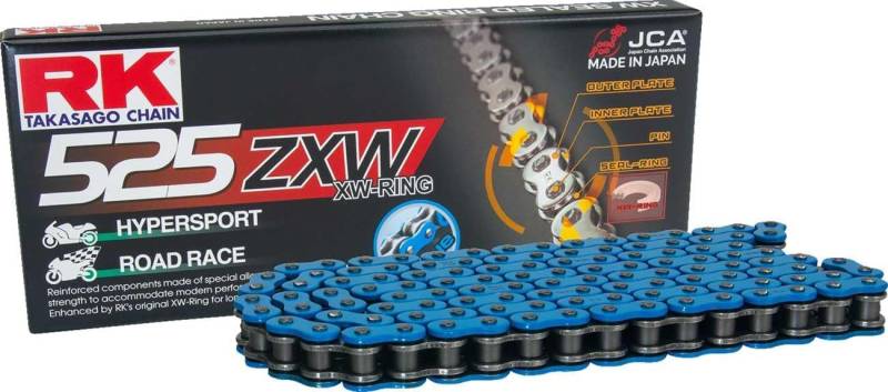 RK Racing Chain BB525ZXW-150 Blue 150 Link XW-Ring Premium Hochleistungskette mit Verbindungsglied von RK Racing Chain