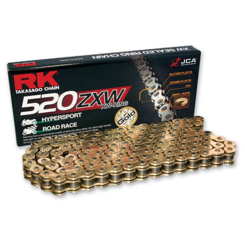 RK Racing Chain GB520ZXW-102 Gold 102 Link XW-Ring Premium Hochleistungskette mit Verbindungsglied von RK Racing Chain