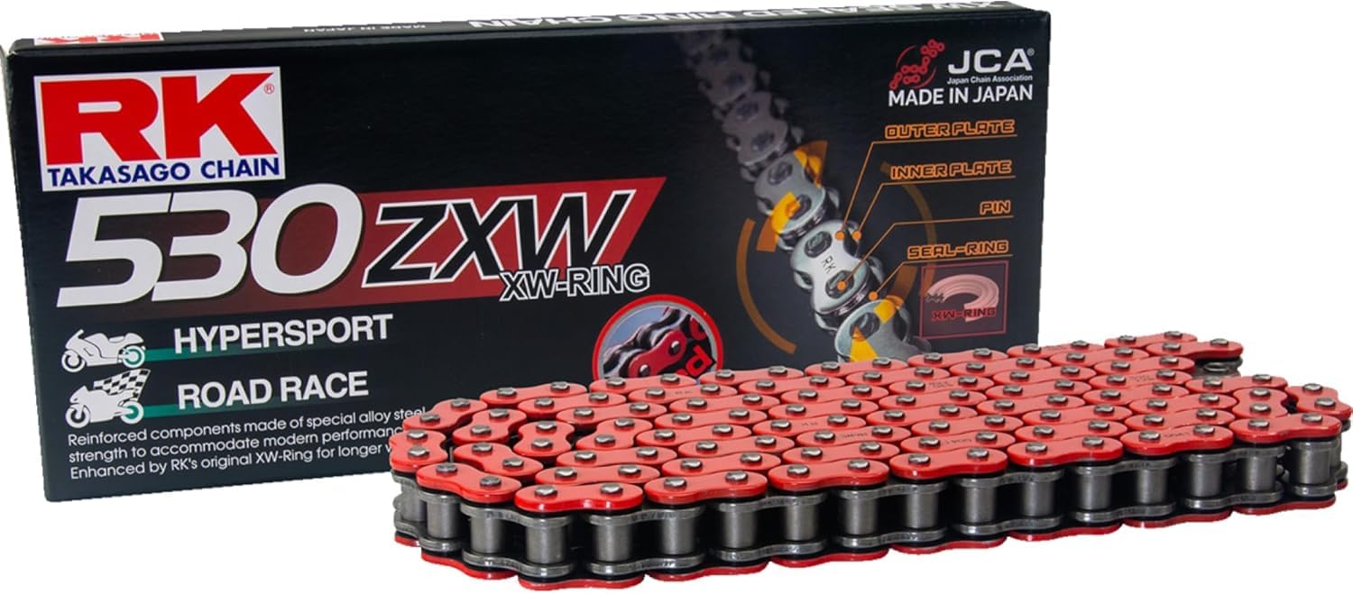 RK Racing Chain RR530ZXW-120 Red 120 Link XW-Ring Premium Hochleistungskette mit Verbindungsglied von RK Racing Chain