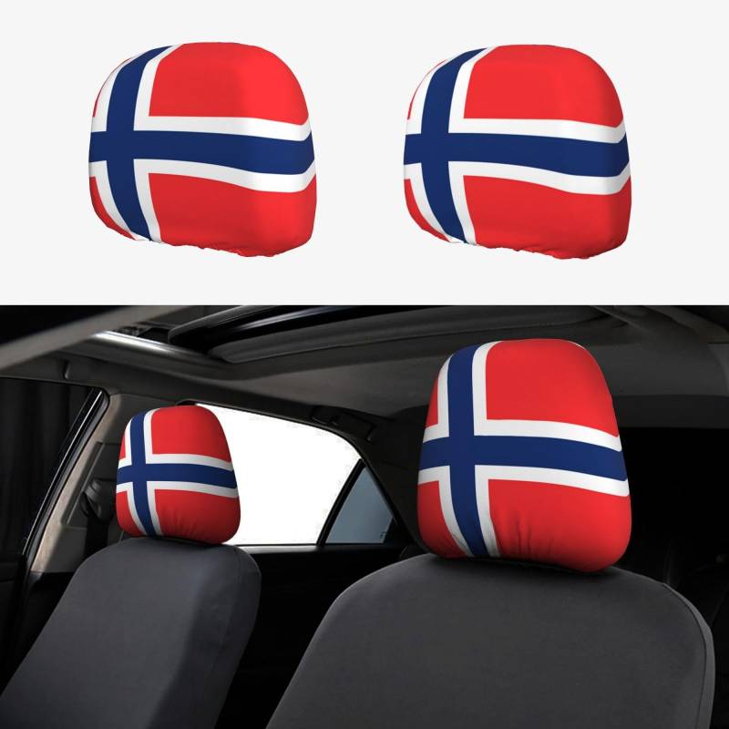 RKHMNJY Auto-Kopfstützenbezug mit norwegischer Flagge, Text, universeller Kopfstützenschutz, weich, atmungsaktiv, passend für die meisten Autos, Limousinen, Lieferwagen, Fahrzeuge von RKHMNJY