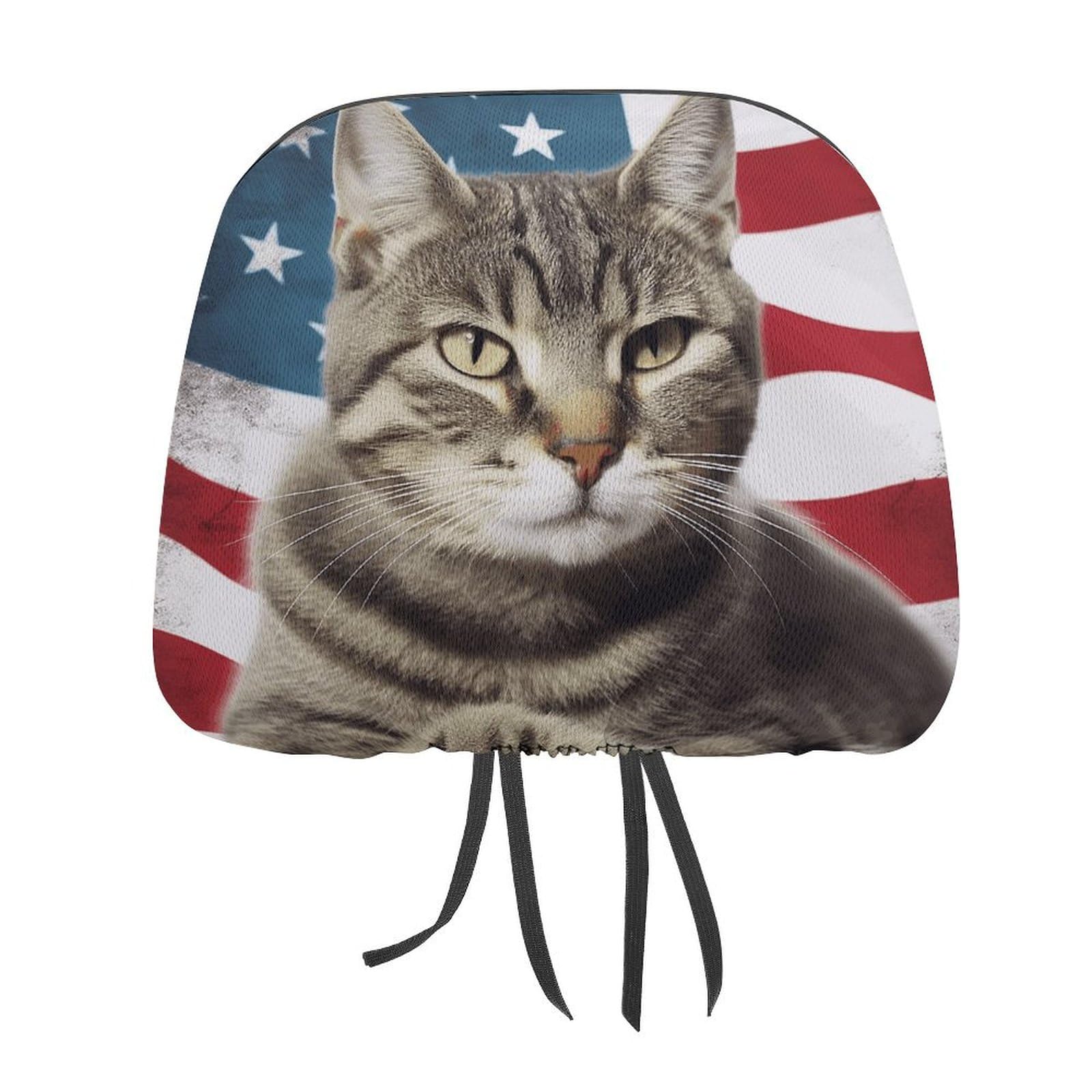 RKJVB Kopfstützenbezüge mit amerikanischer Katze, USA-Flagge, Sitzbezug, Zubehör, Auto-Kopfstützenschutz, universell für Auto/LKW-Sitze, Kopfstützenpolster, Kopfstützendekoration, 2 Stück von RKJVB