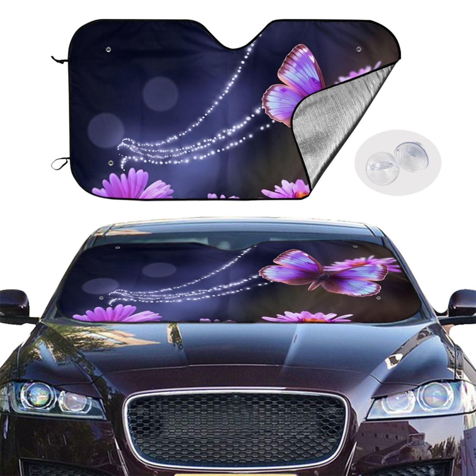 Auto Windschutzscheibe Sonnenschutz Abdeckung Lovely Purple Butterfly Auto Windschutzscheibe Sonnenschutz Faltbare Auto Sonnenschutz Windschutzscheibe Abdeckung für Auto Frontscheibe Sonnenschutz für von RLDOBOFE