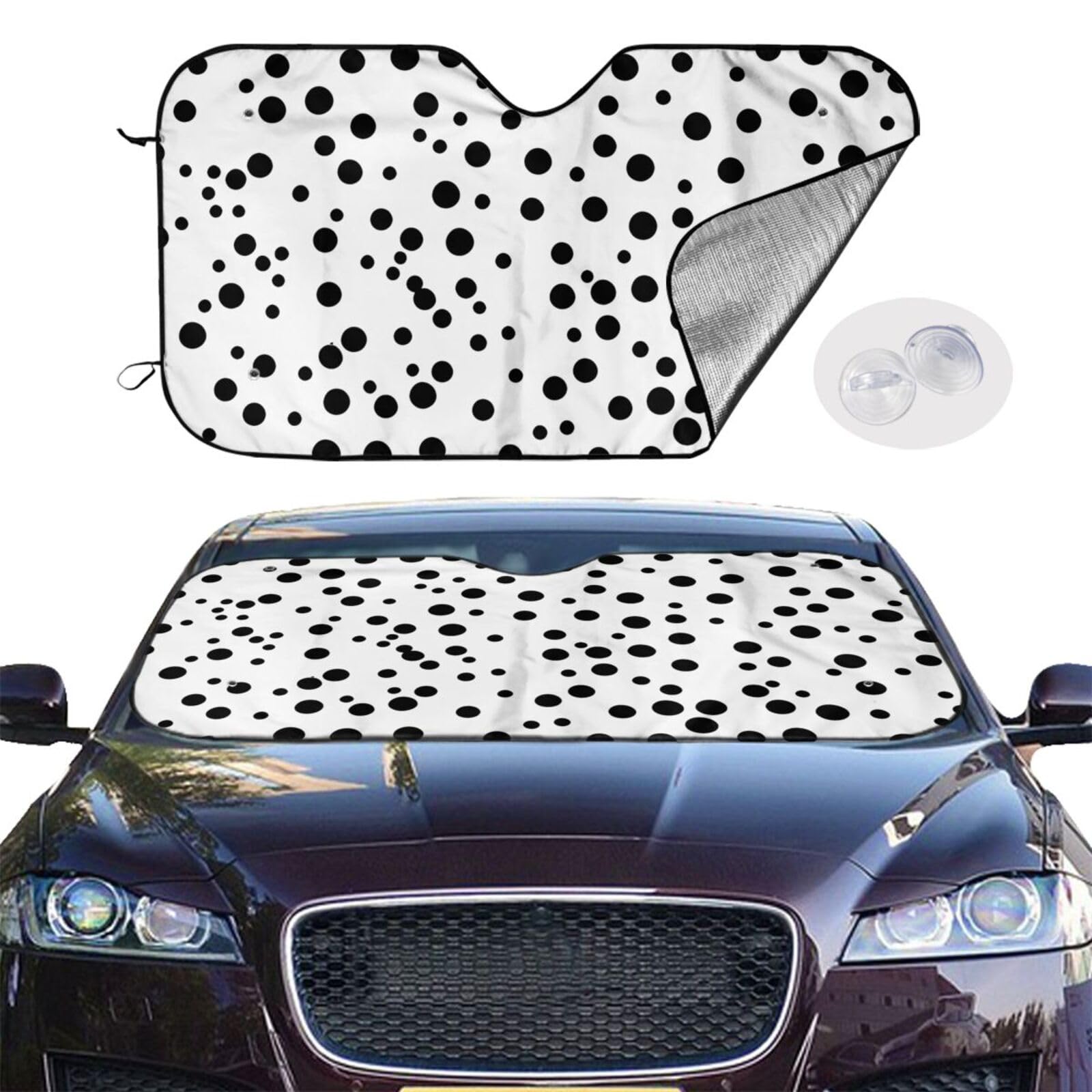 Auto Windschutzscheibe Sonnenschutz Abdeckung Schwarz und Weiß Polka Dot Auto Windschutzscheibe Sonnenschutz Faltbare Auto Sonnenschutz Windschutzscheibe Abdeckung für Auto Frontscheibe Sonnenschutz von RLDOBOFE