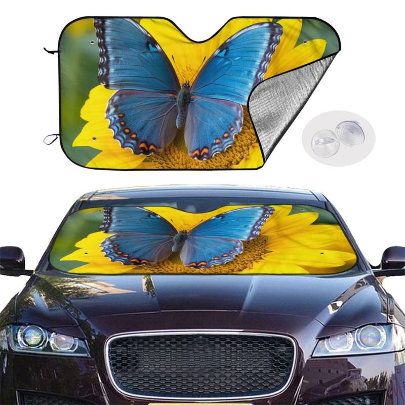 Auto Windschutzscheibe Sonnenschutz Abdeckung Sonnenblume Blau Schmetterling Auto Windschutzscheibe Sonnenschutz Faltbare Auto Sonnenschutz Windschutzscheibe Abdeckung für Auto Frontscheibe von RLDOBOFE