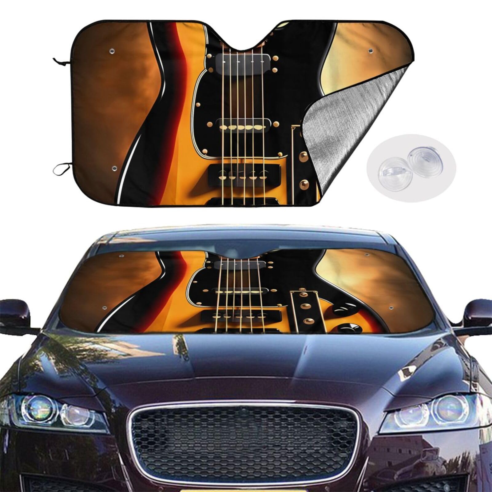 Auto-Windschutzscheiben-Sonnenschutz, Instrumental-Gitarre, Auto-Windschutzscheibe, Sonnenschutz, faltbar, Auto-Sonnenschutz, Windschutzscheibenabdeckung für Auto, Frontscheibe, Sonnenschutz für von RLDOBOFE