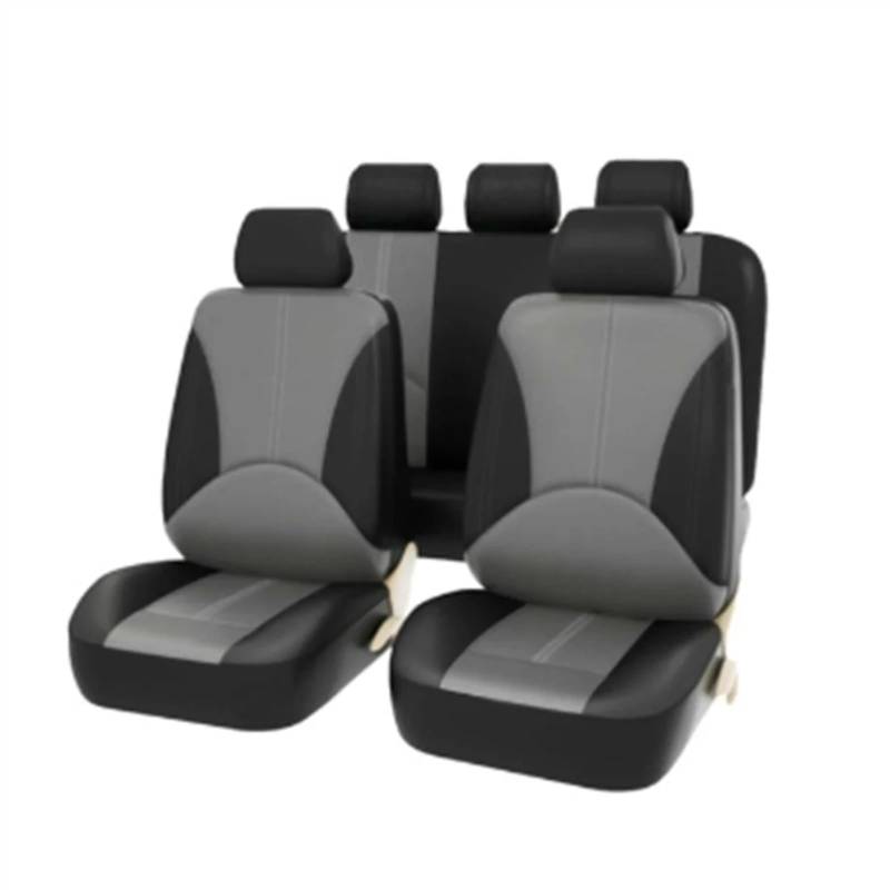 RLVYTA Autositzschoner 9/4-teiliges Autositzbezüge-Set, universelles, atmungsaktives Leder, Sitzschutz-Set, Auto-Innenausstattung für Auto Auto-Schonbezüge(9PCS Black Grey) von RLVYTA