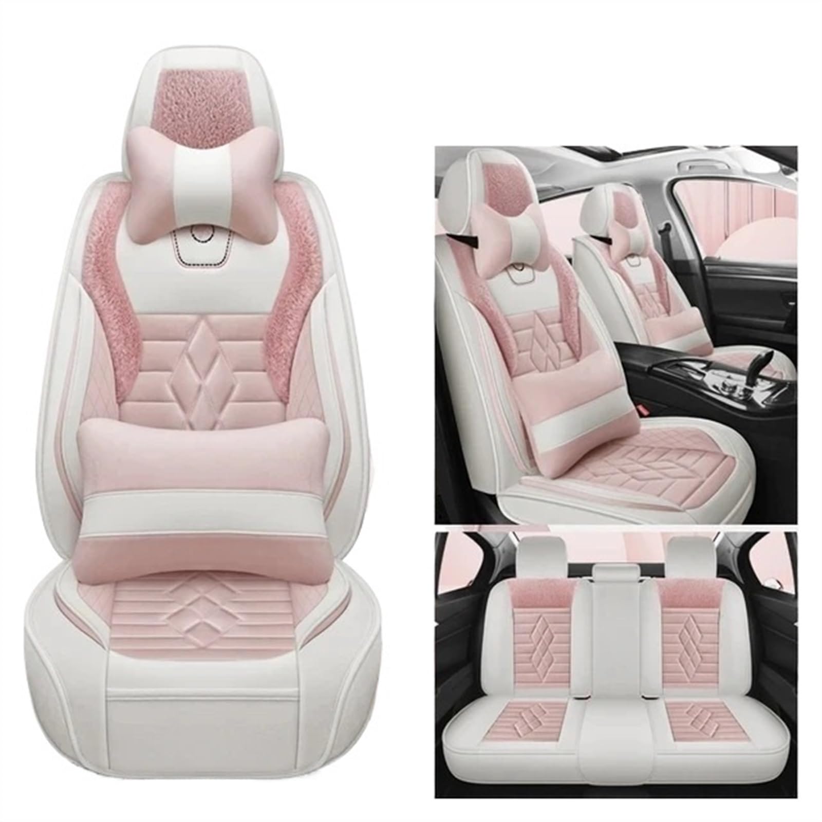 RLVYTA Autositzschoner Universal Autositzbezüge für Limousine SUV Warm Komplettset 5 Sitze Sitzbezug für den Winter Dickes Sitzkissen Auto-Schonbezüge(Luxury pink) von RLVYTA