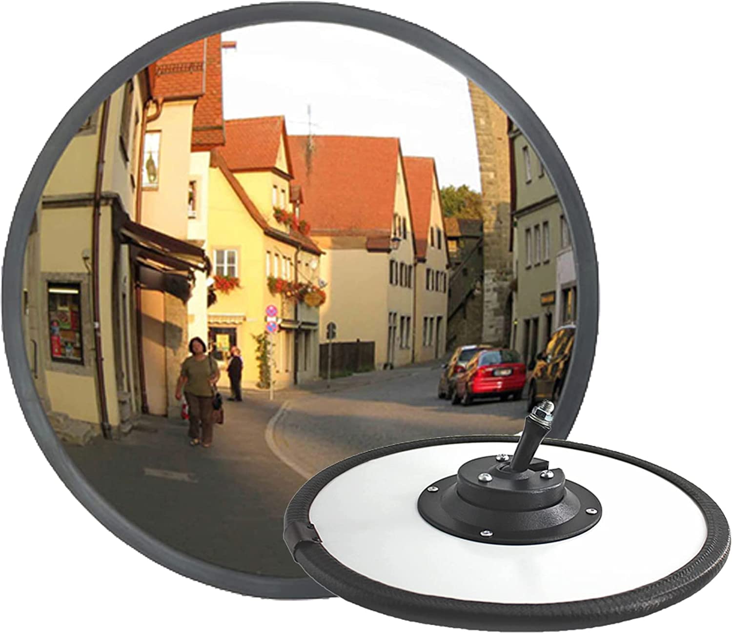 RMAN Konvexspiegel Verkehrsspiege Panoramaspiegel Verkehrsspiegel Convex Mirror Sicherheitsspiegel für Einfahrten Lagerhallen und Garage Ø 30cm Wetterfest mit Wandhalterung, Schwarz von RMAN