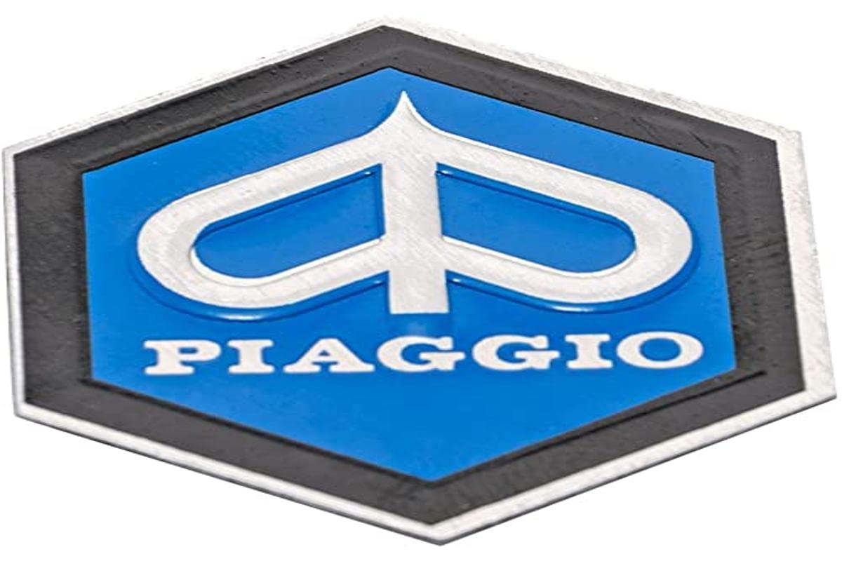 Emblem Piaggio 6-Eck Kaskade für Vespa PX T5 etc. - Aluminium, selbstklebend 31x36 mm, Schwarz von RMS