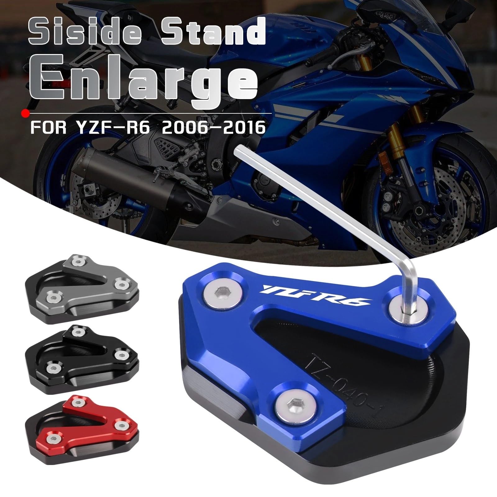 Verlängerung Platte Seite Fuß Ständer Motorrad CNC Ständer Vergrößern Platte Fuß Seitenständer Verlängerungspad Für YAMA&HA YZF-600 R6 YZFR6 YZF600 YZF-R6 2006-2016 von RNKJFJGW