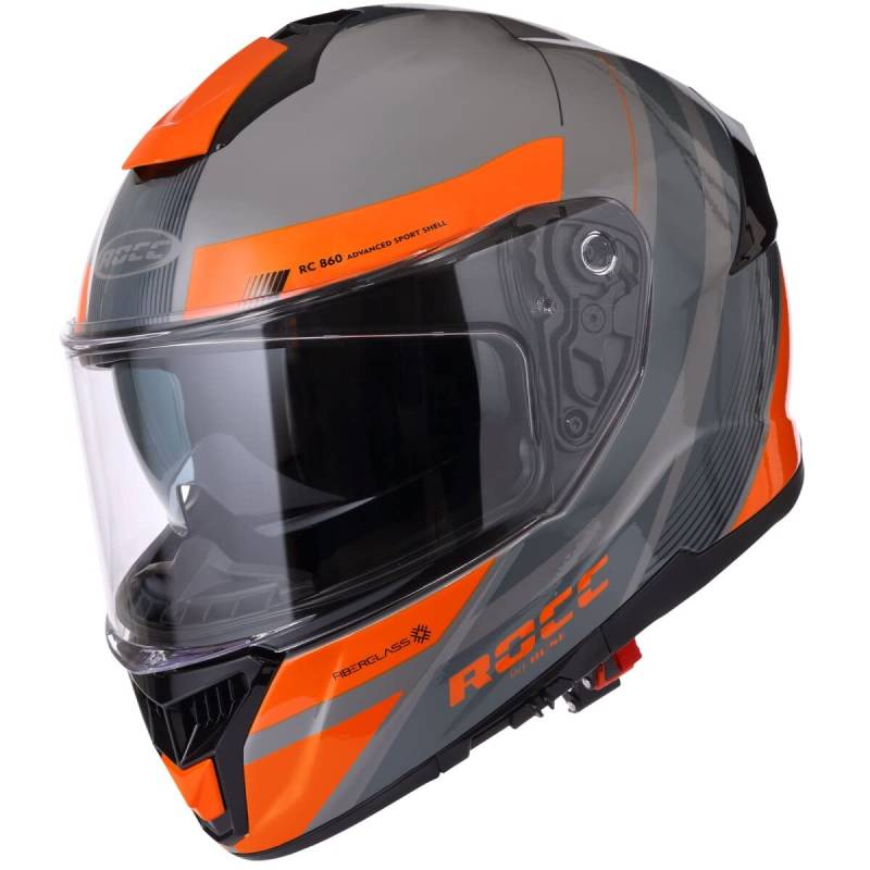 Rocc 862 Integralhelm mit Sonnenblende, Motorradhelm, Roller-Helm Grau / Orange UV-Schutzlack 3XL von Rocc