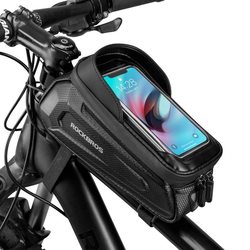 ROCKBROS Fahrrad Rahmentasche Lenkertasche Wasserdicht Handytasche für Smartphone bis zu 6.8 Zoll mit TPU Sensitivem Touchscreen für Montainbikes, Rennrad, Ebikes von ROCKBROS