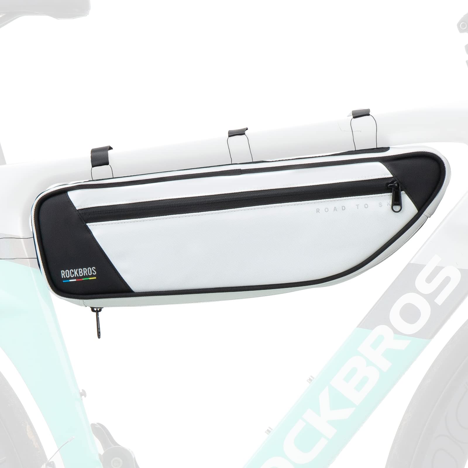 ROCKBROS Road-to-Sky Fahrrad Rahmentasche Reflektierende Wasserabweisende Fahrradtasche für Rahmen 2L Dreieckstasche für MTB/Rennrad/Gravelbike Weiß von ROCKBROS