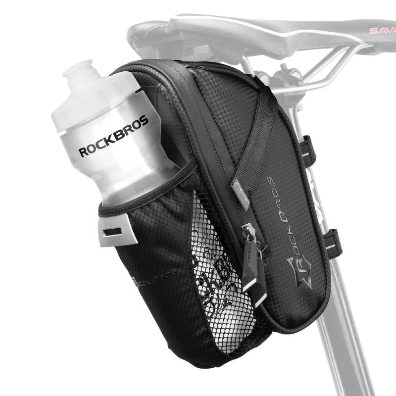 ROCKBROS Fahrrad Satteltasche Fahrradsitztasche mit Flaschenhalter für MTB Rennrad Wasserdicht Kratzfest Reflektierend mit/ohne Wasserflasche von ROCKBROS