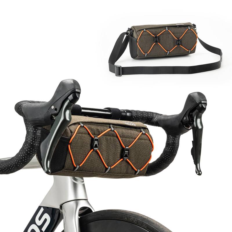 ROCKBROS Fahrradtasche Lenker, Fahrradtasche für Vorne Lenker, Fahrradzubehör für Mountainbike und Rennrad, Umhängetasche mit Schultergurt Dunkelgrün von ROCKBROS