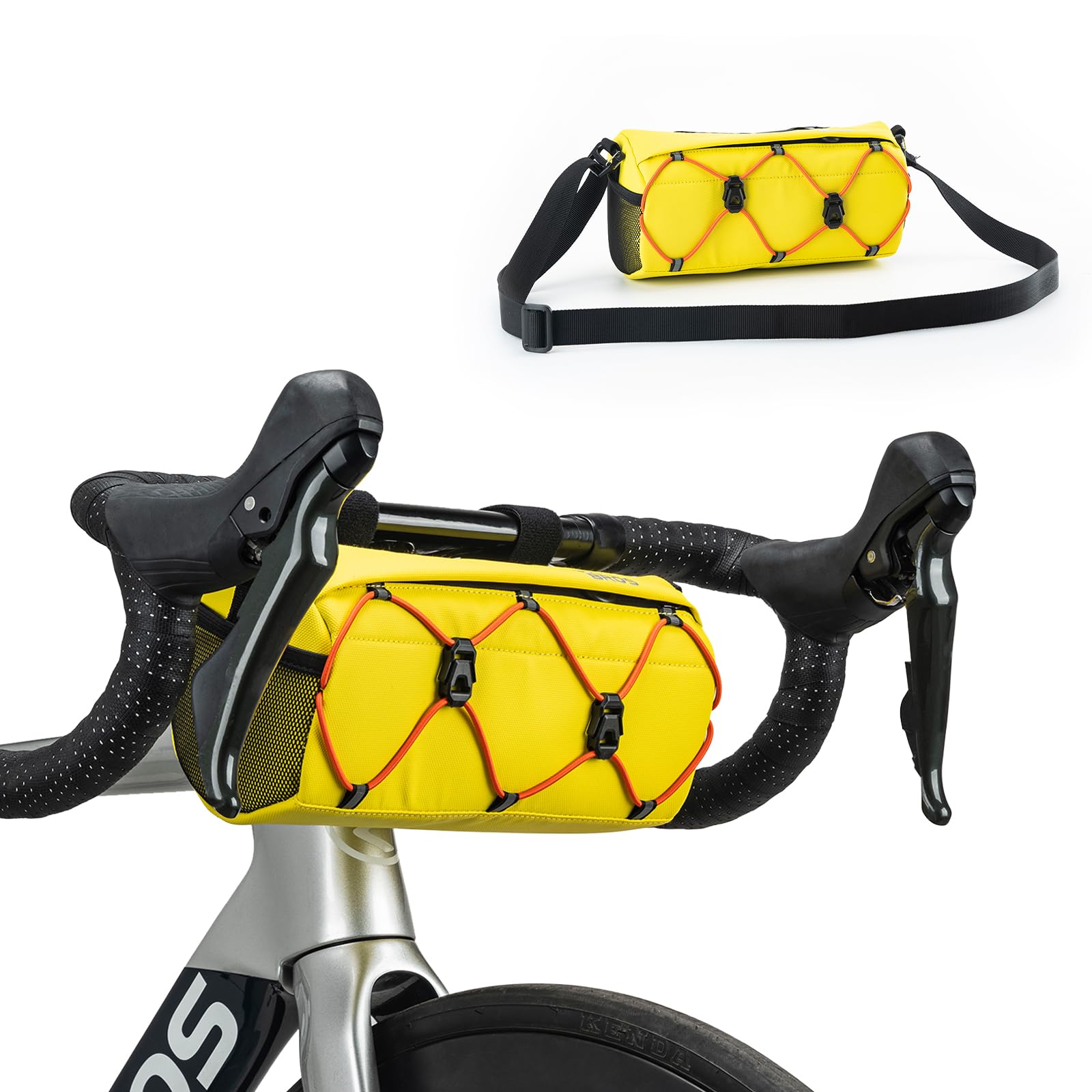 ROCKBROS Fahrradtasche Lenker, Fahrradtasche für Vorne Lenker, Fahrradzubehör für Mountainbike und Rennrad, Umhängetasche mit Schultergurt Gelb von ROCKBROS