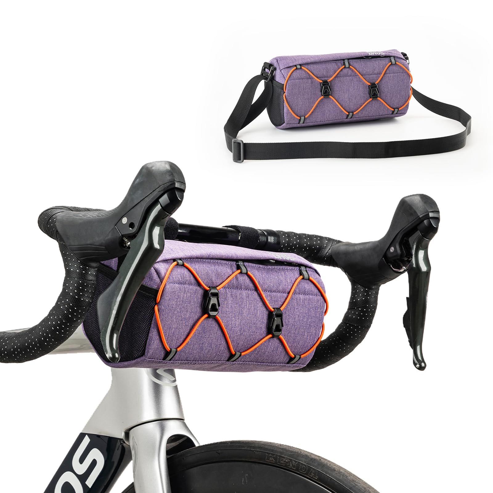 ROCKBROS Fahrradtasche Lenker, Fahrradtasche für Vorne Lenker, Fahrradzubehör für Mountainbike und Rennrad, Umhängetasche mit Schultergurt Lila von ROCKBROS