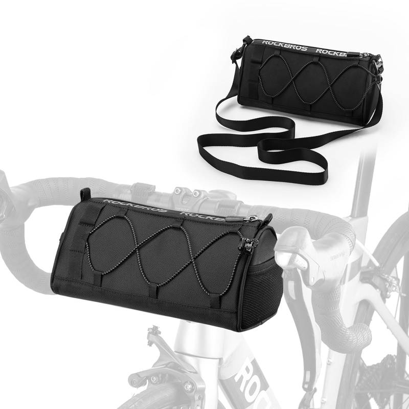 ROCKBROS Lenkertasche Fahrrad Tasche Multifunktionale Fahrradlenkertasche ca. 1,5L mit Schultergurt kann als Schultertasche für Rennräder, Mountainbikes, Citybikes Schwarz von ROCKBROS