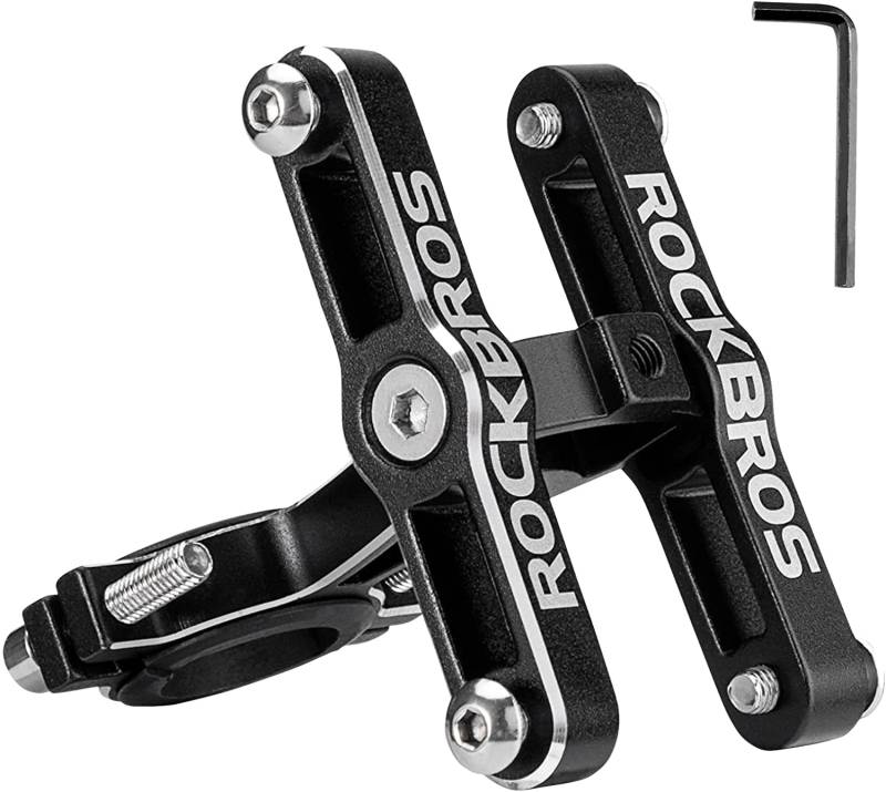 ROCKBROS Universal Flaschenhalter Adapter Aluminum Einstellbar Fahrrad Ersatz Flasche Halterung mit 2 Halterung Wasserflasche für Fahrrad Motorrad Kinderwagen Schwarz von ROCKBROS