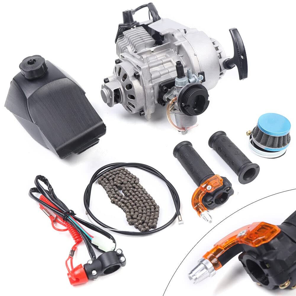 ROGONPDK Motor 2-Takt Einzelzylinder, 49CC Mini-Motor mit Kraftstofftank 2 Hub Pull Start Motor Motor Luftgekühlt mit 25H 136L Kette für Pocket Bike Mini Dirt Bike ATV Roller von ROGONPDK