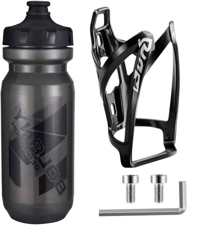 ROGTYO Fahrrad Flaschenhalter Set, Leicht GeträNkehalter mit Schrauben - 650ML BPA Frei Wasserflasche für Fahrrad, Rennrad, Mountainbikes, Elektrofahrrä von ROGTYO