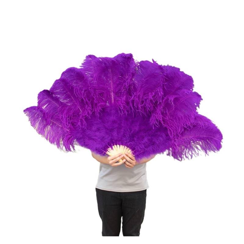 Faltfächer, Handfächer, 13 Knochen Straußenfedern Fächer Karneval Party Hochzeit Feier Bauchtanz Show DIY Dekoration Mintgrüne Federn Fächer(Purple) von ROJDFCNBW