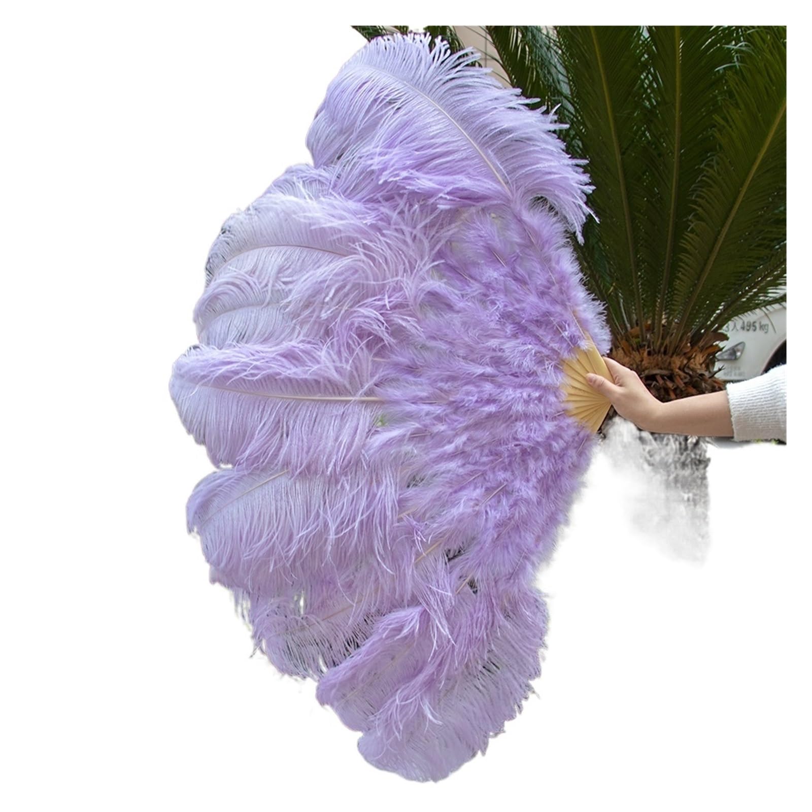 Faltfächer, Handfächer, 13Bones rosa Straußenfeder-Fächer, Bauchtanz-Show-Fächer, Halloween-Party, Hochzeit, Bühnen-Requisiten, gehaltene faltbare Feder-Fächer(Light Purple,100cm) von ROJDFCNBW