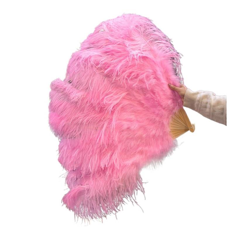 Faltfächer, Handfächer, 13Bones rosa Straußenfeder-Fächer, Bauchtanz-Show-Fächer, Halloween-Party, Hochzeit, Bühnen-Requisiten, gehaltene faltbare Feder-Fächer(Pink,130cm) von ROJDFCNBW