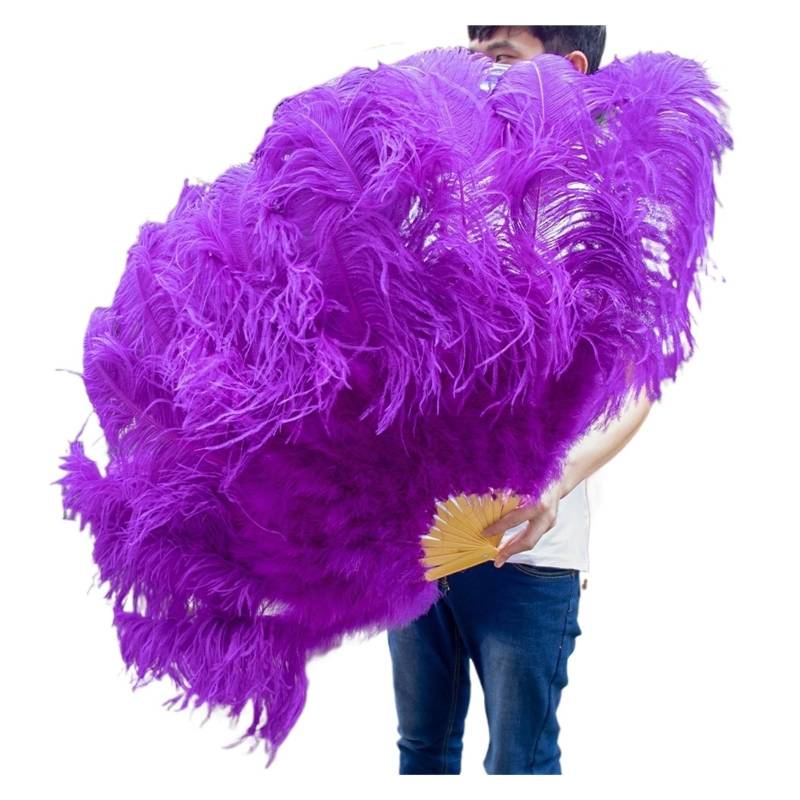 Faltfächer, Handfächer, 13Bones rosa Straußenfeder-Fächer, Bauchtanz-Show-Fächer, Halloween-Party, Hochzeit, Bühnen-Requisiten, gehaltene faltbare Feder-Fächer(Purple,100cm) von ROJDFCNBW