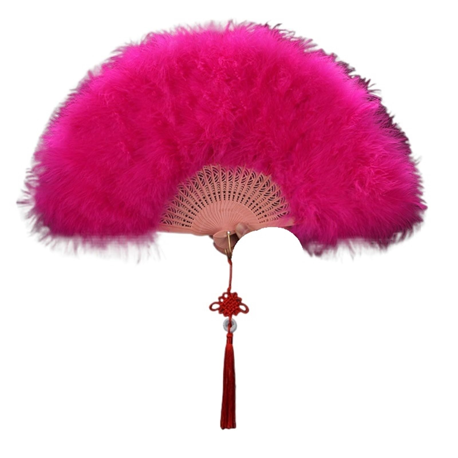 Faltfächer, Handfächer, Faltende Federfächer, eleganter Faltfächer, voller Samt, bunter weißer Federfächer, chinesischer Knoten, Handfächer, Mädchen, Tanz, Hochzeit, Party(Rose Red) von ROJDFCNBW