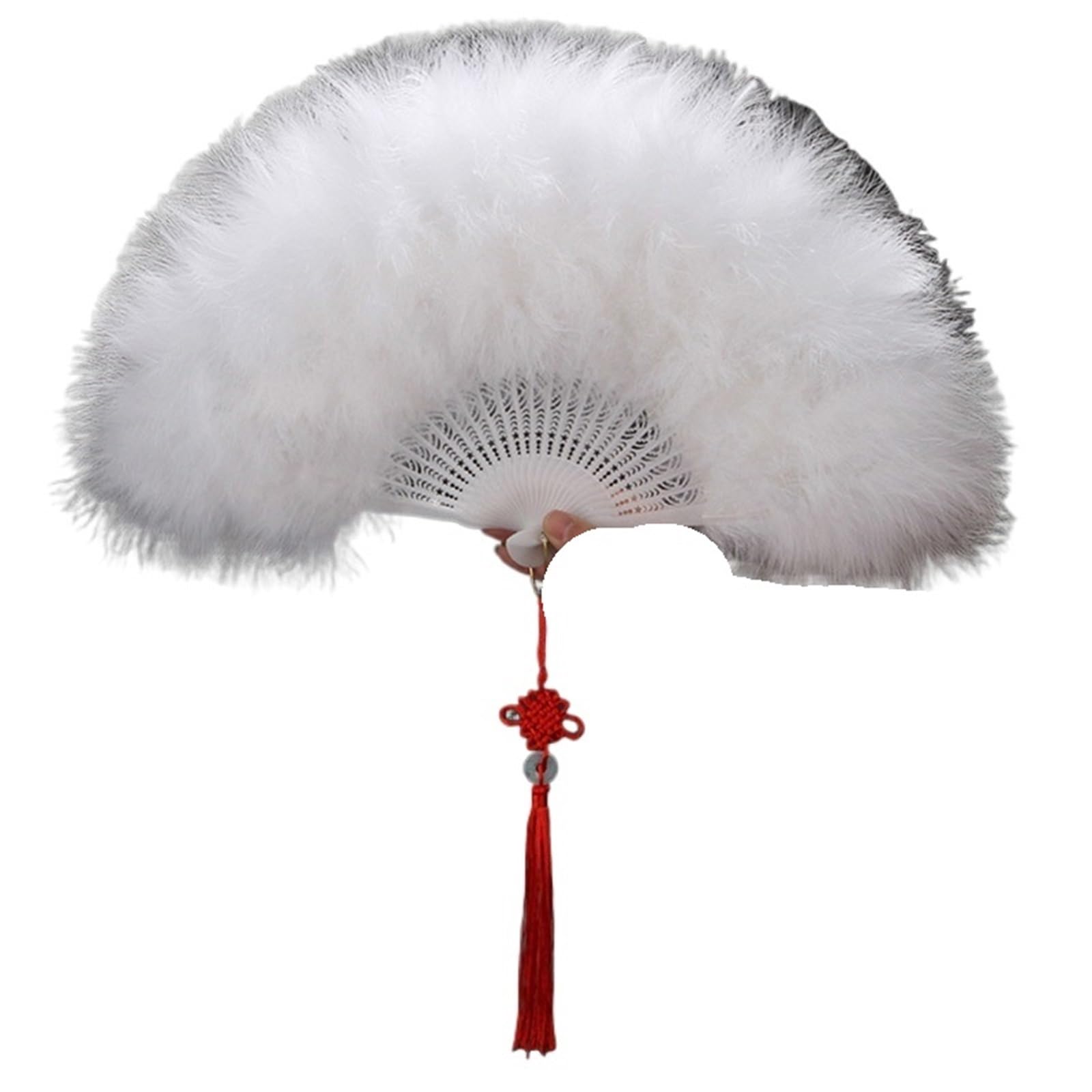 Faltfächer, Handfächer, Faltende Federfächer, eleganter Faltfächer, voller Samt, bunter weißer Federfächer, chinesischer Knoten, Handfächer, Mädchen, Tanz, Hochzeit, Party(White) von ROJDFCNBW