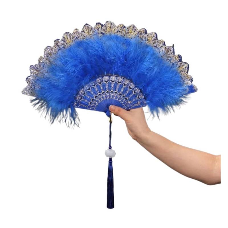 Faltfächer, Handfächer, Feder-Tanz-Fächer, Feder-Faltfächer, süßer Mädchen-Tanz-Handfächer mit Anhänger, Geschenk, Hochzeit, Party-Dekoration(Blue With Pendant) von ROJDFCNBW