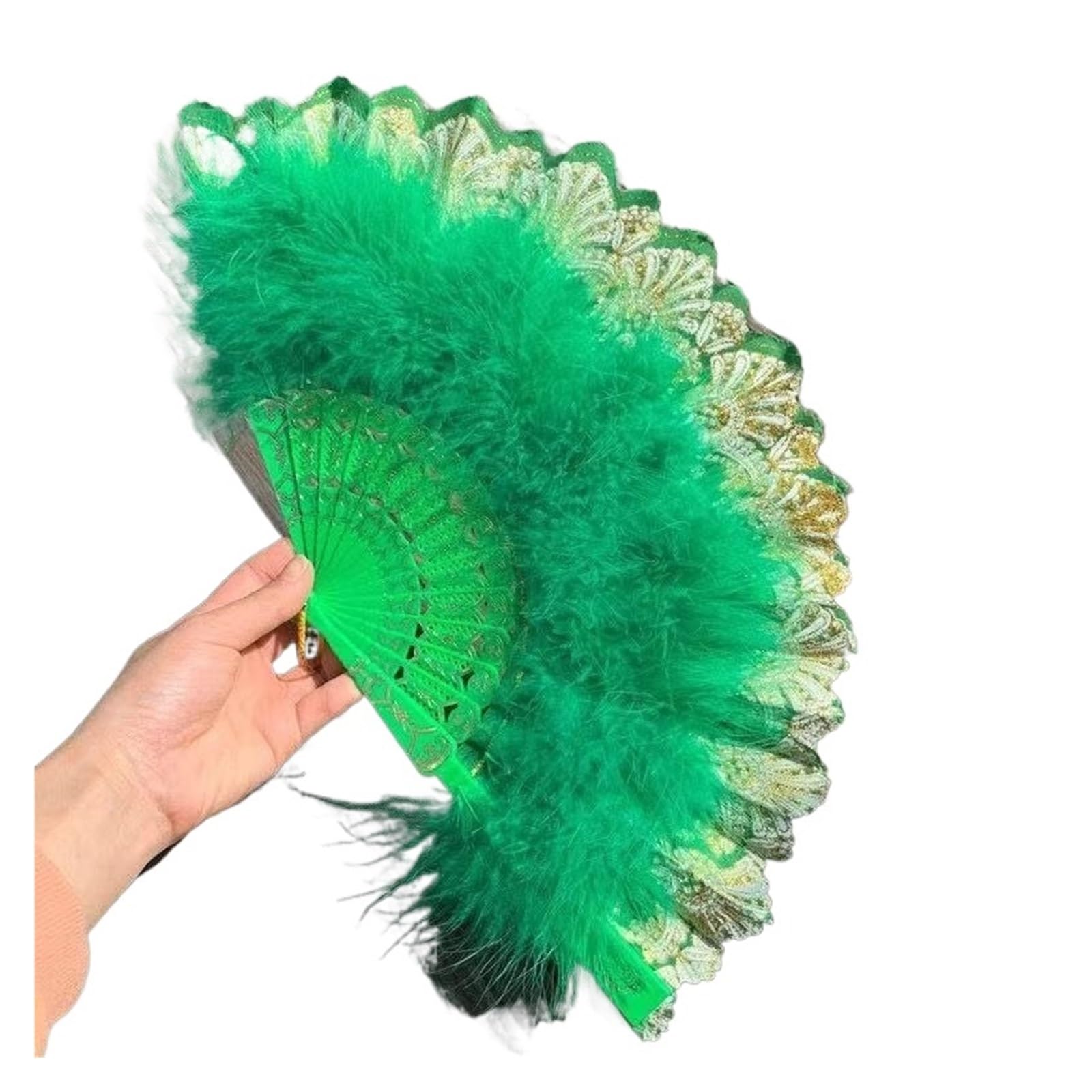 Faltfächer, Handfächer, Feder-Tanz-Fächer, Feder-Faltfächer, süßer Mädchen-Tanz-Handfächer mit Anhänger, Geschenk, Hochzeit, Party-Dekoration(Green) von ROJDFCNBW