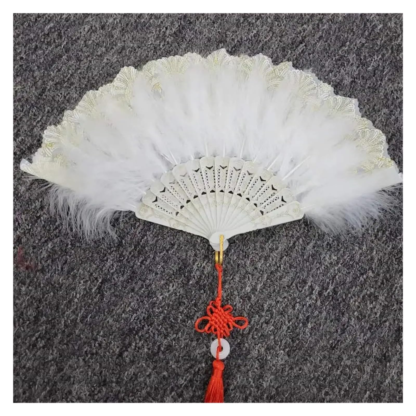 Faltfächer, Handfächer, Feder-Tanz-Fächer, Feder-Faltfächer, süßer Mädchen-Tanz-Handfächer mit Anhänger, Geschenk, Hochzeit, Party-Dekoration(White With Knot) von ROJDFCNBW