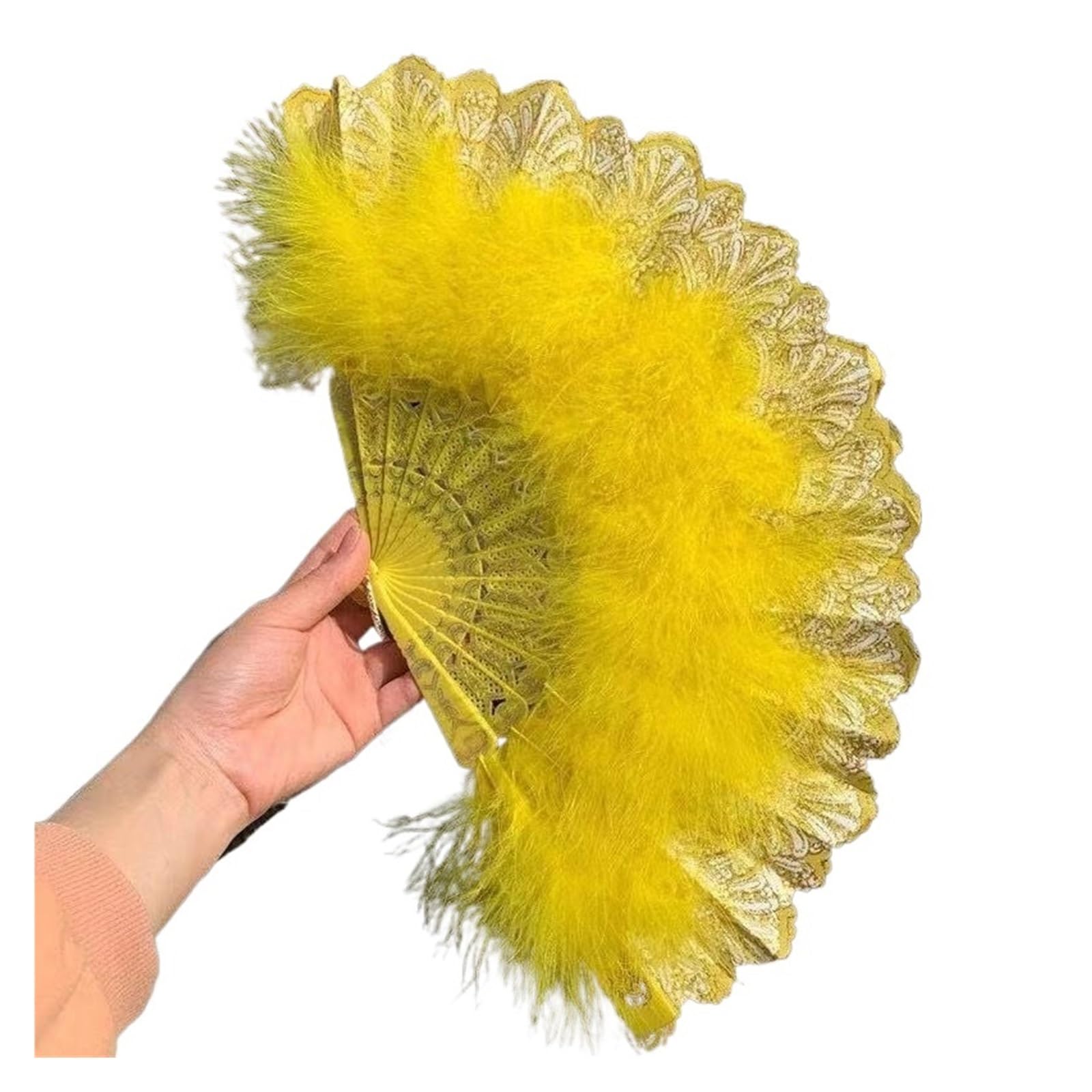 Faltfächer, Handfächer, Feder-Tanz-Fächer, Feder-Faltfächer, süßer Mädchen-Tanz-Handfächer mit Anhänger, Geschenk, Hochzeit, Party-Dekoration(Yellow) von ROJDFCNBW