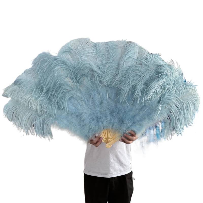 Faltfächer, Handfächer, Gelbe große Straußenfeder-Fächer, flauschiger Performance-Tanz-Handfächer, faltbar, verschiedene Stile, Party-Requisiten, Bühnenshow-Requisiten(Light Blue,130CM) von ROJDFCNBW