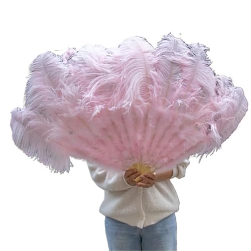 Faltfächer, Handfächer, Gelbe große Straußenfeder-Fächer, flauschiger Performance-Tanz-Handfächer, faltbar, verschiedene Stile, Party-Requisiten, Bühnenshow-Requisiten(Light Pink,130CM) von ROJDFCNBW