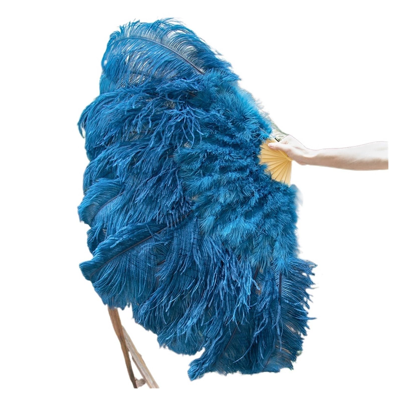 Faltfächer, Handfächer, Großer echter Straußenfeder-Fächer for Dekorieren von Halloween, Hochzeit, Party, Dekoration, Bauchtanz-Fächer, DIY Plumas-Fächerstangen(Blue,130CM) von ROJDFCNBW