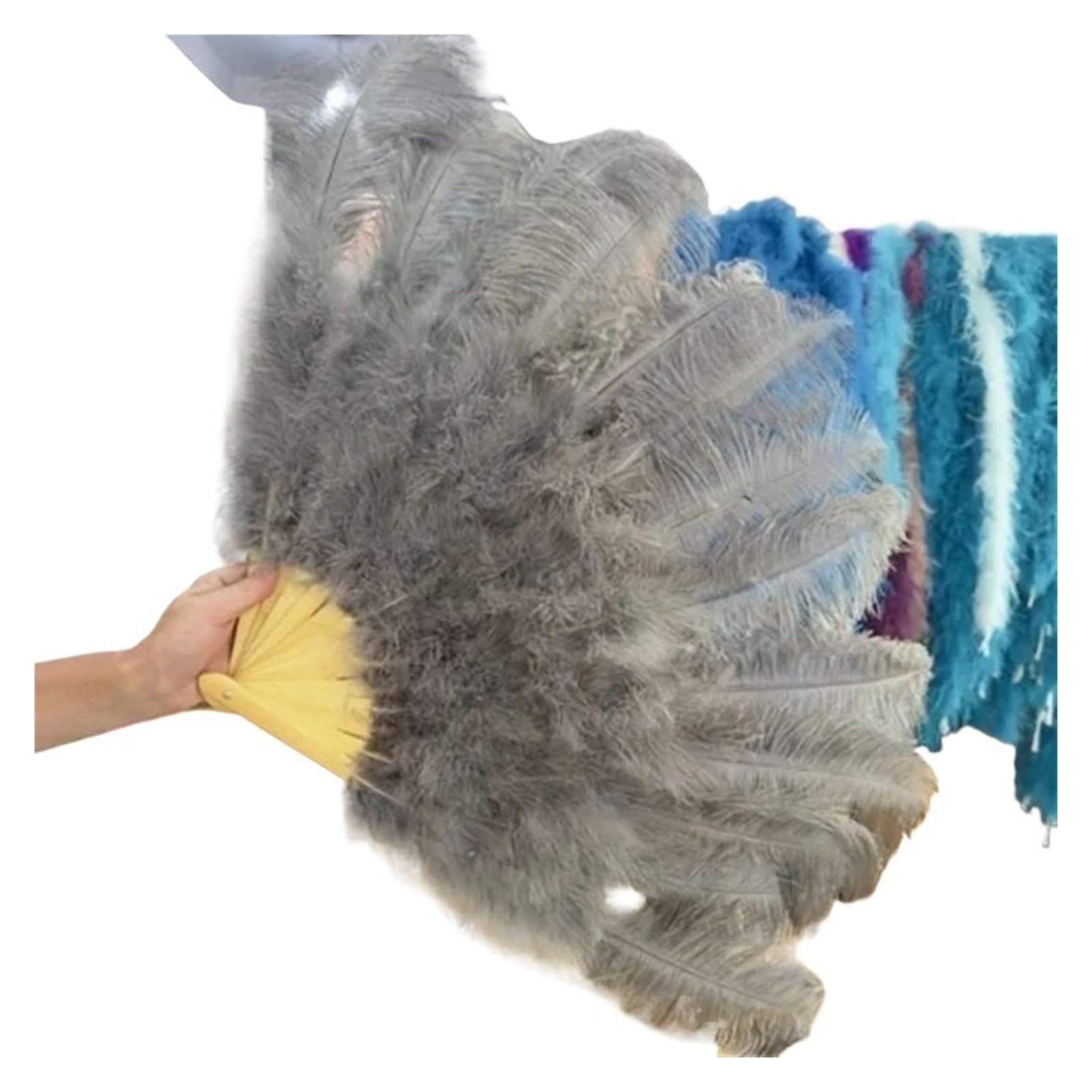 Faltfächer, Handfächer, Großer echter Straußenfeder-Fächer for Dekorieren von Halloween, Hochzeit, Party, Dekoration, Bauchtanz-Fächer, DIY Plumas-Fächerstangen(Grey,100 130CM) von ROJDFCNBW