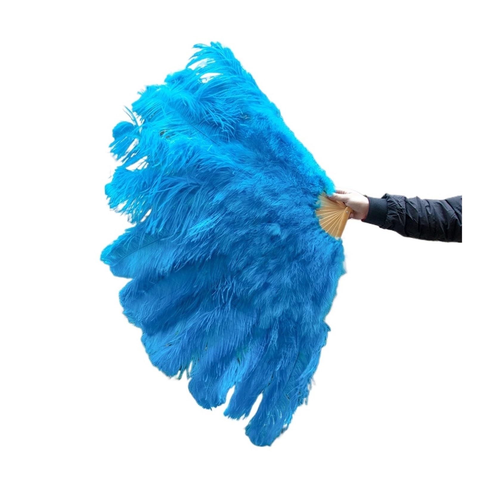 Faltfächer, Handfächer, Großer echter Straußenfeder-Fächer for Dekorieren von Halloween, Hochzeit, Party, Dekoration, Bauchtanz-Fächer, DIY Plumas-Fächerstangen(Lake Blue,130CM) von ROJDFCNBW