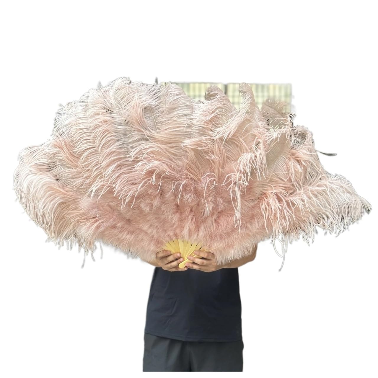 Faltfächer, Handfächer, Großer echter Straußenfeder-Fächer for Dekorieren von Halloween, Hochzeit, Party, Dekoration, Bauchtanz-Fächer, DIY Plumas-Fächerstangen(Leather Pink,100CM) von ROJDFCNBW