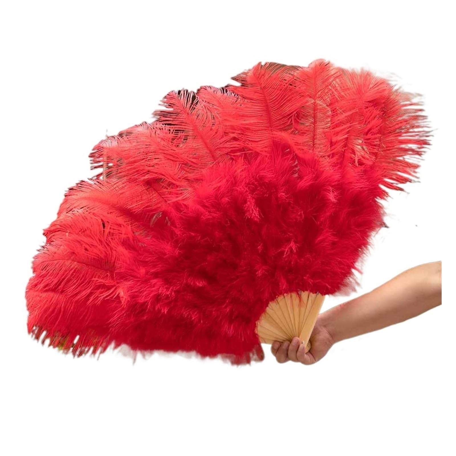 Faltfächer, Handfächer, Großer echter Straußenfeder-Fächer for Dekorieren von Halloween, Hochzeit, Party, Dekoration, Bauchtanz-Fächer, DIY Plumas-Fächerstangen(Red,100 130CM) von ROJDFCNBW