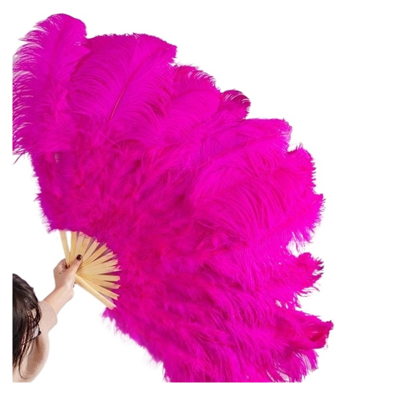 Faltfächer, Handfächer, Großer echter Straußenfeder-Fächer for Dekorieren von Halloween, Hochzeit, Party, Dekoration, Bauchtanz-Fächer, DIY Plumas-Fächerstangen(Rose,100CM) von ROJDFCNBW