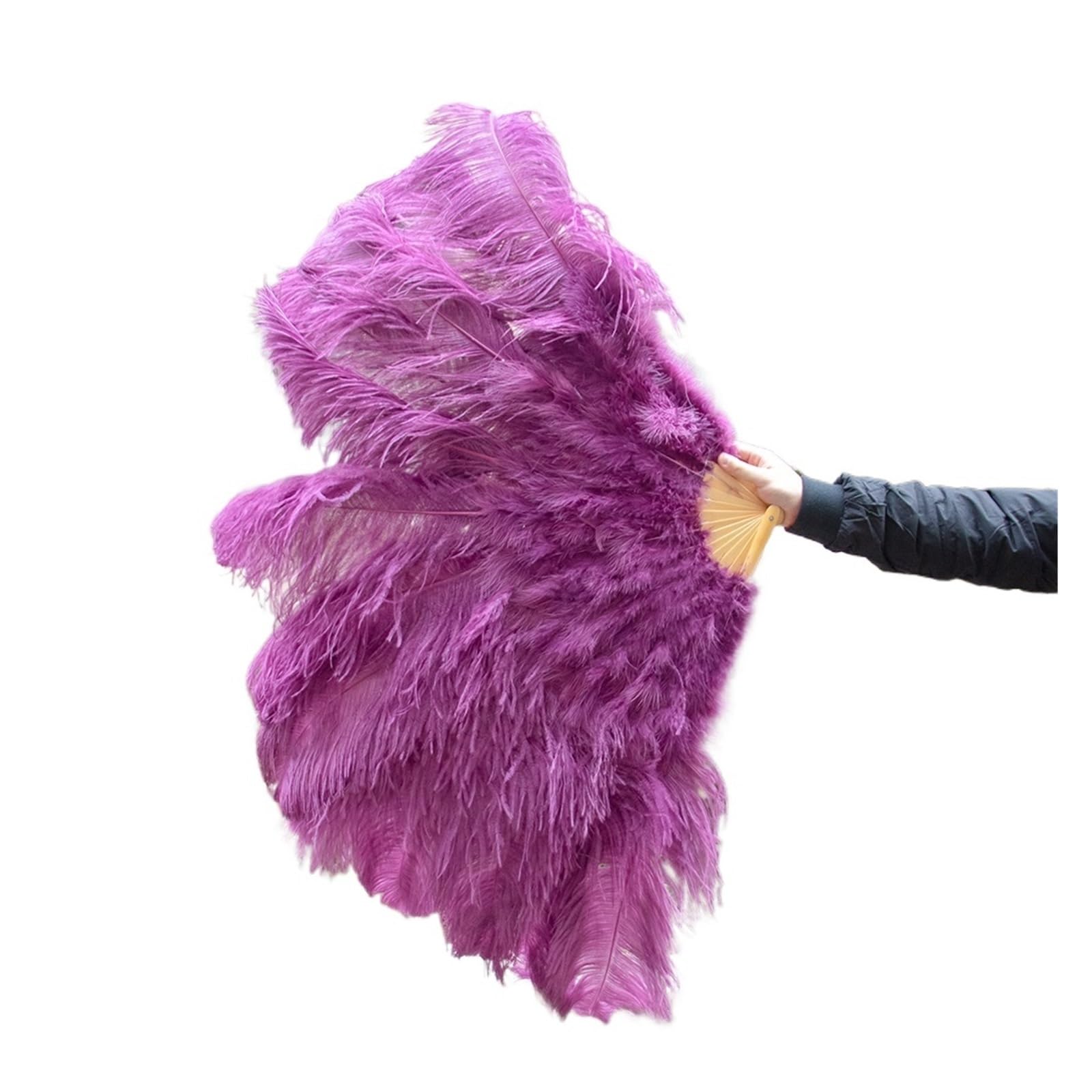 Faltfächer, Handfächer, Großer echter Straußenfeder-Fächer for Dekorieren von Halloween, Hochzeit, Party, Dekoration, Bauchtanz-Fächer, DIY Plumas-Fächerstangen(Sacue Purple,130CM) von ROJDFCNBW